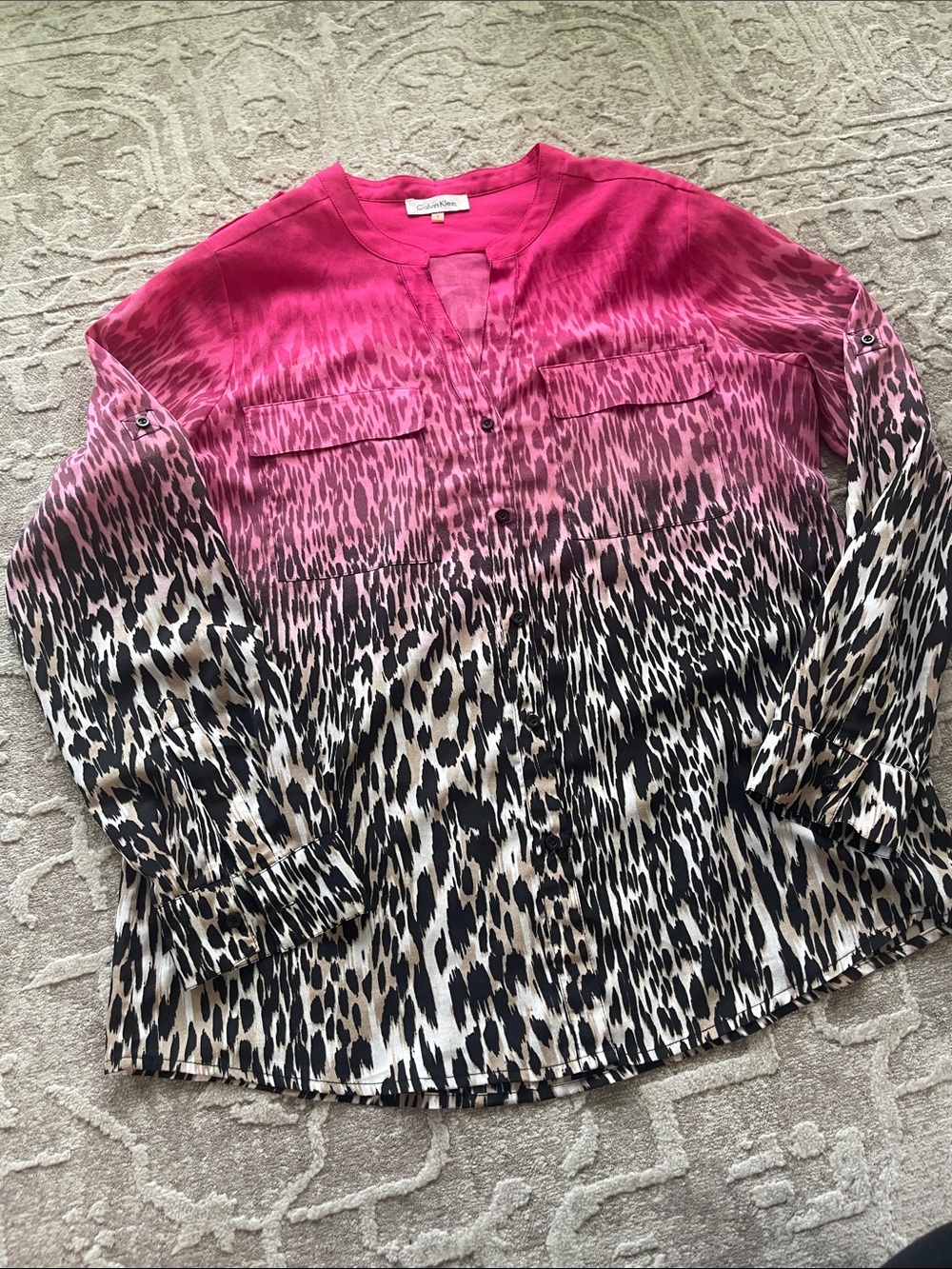 Calvin Klein Pink to Leopard Ombre Button-Front Tunic